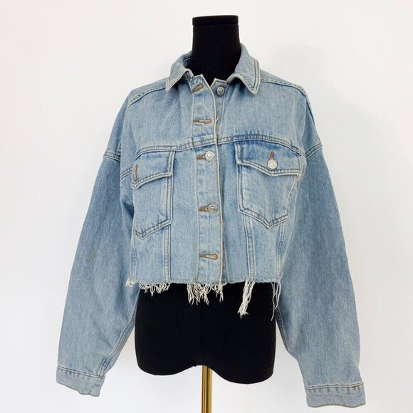 Topshop Jackets & Blazers - CROPPED FREYED TOP SHOP VINTAGE STYLE DENIM JACKET OVERSIZED US 8